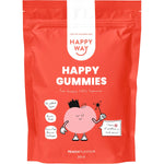 210g bag of Happy Way Peach Happy Gummies Mix with a protein-collagen blend on a white background.