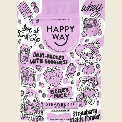 Happy Way Whey Protein Powder Strawberry 500g