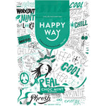 500g bag of Happy Way Choc Mint Whey Protein Powder featuring a chocolate and mint illustration on a white background.