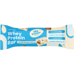 A Happy Way Whey Protein Bar in Vanilla Nugget Flavour, wrapped in blue and cream packaging with text highlighting 20g protein per bar and ingredients like Australian Whey and Collagen.