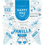 2kg bag of Happy Way Vanilla Whey Protein Powder with a white and gold label on a clean white background.