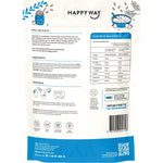 Back of Happy Way Vanilla Whey Protein Quick Oats 700g tub showing nutritional information and directions.