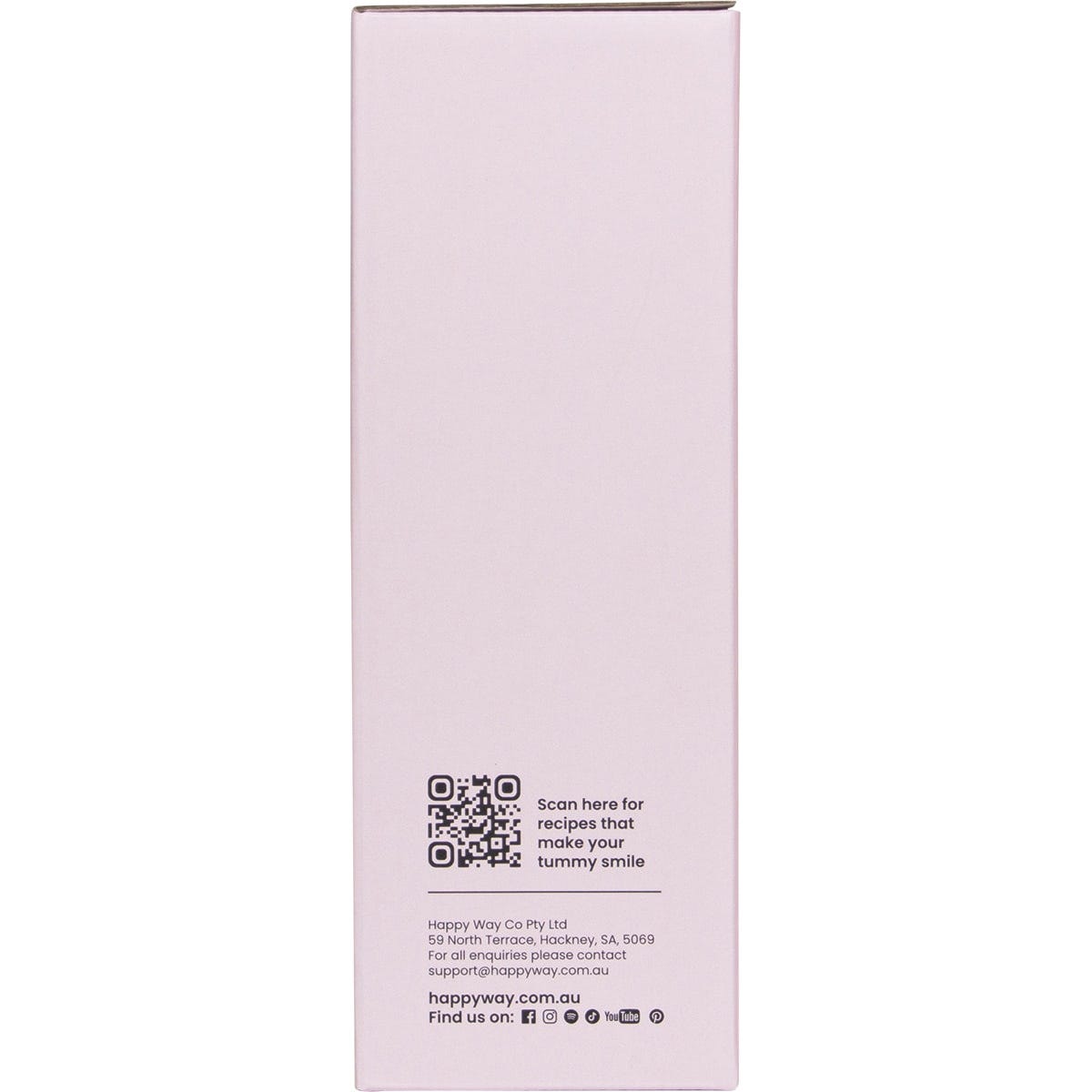 Side of Happy Way Glass Tumbler box highlighting key product features and eco-friendly benefits.