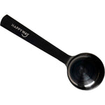 Happy Way Pro stainless steel protein scoop with a long ergonomic handle on a white background.