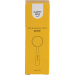 Happy Way Pro stainless steel scoop retail box with eco-friendly design on a white background.