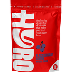 A 15-pack of Hyro Blackcurrant Crush electrolyte sachets in a white and purple bag.
