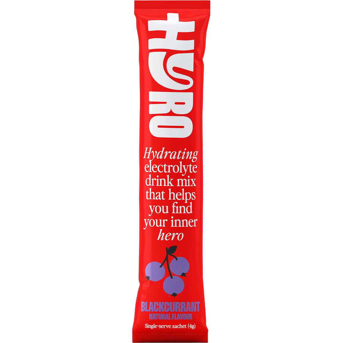A single purple and white Hyro Blackcurrant Crush electrolyte sachet featuring a "HASTA Certified" logo on a white background.