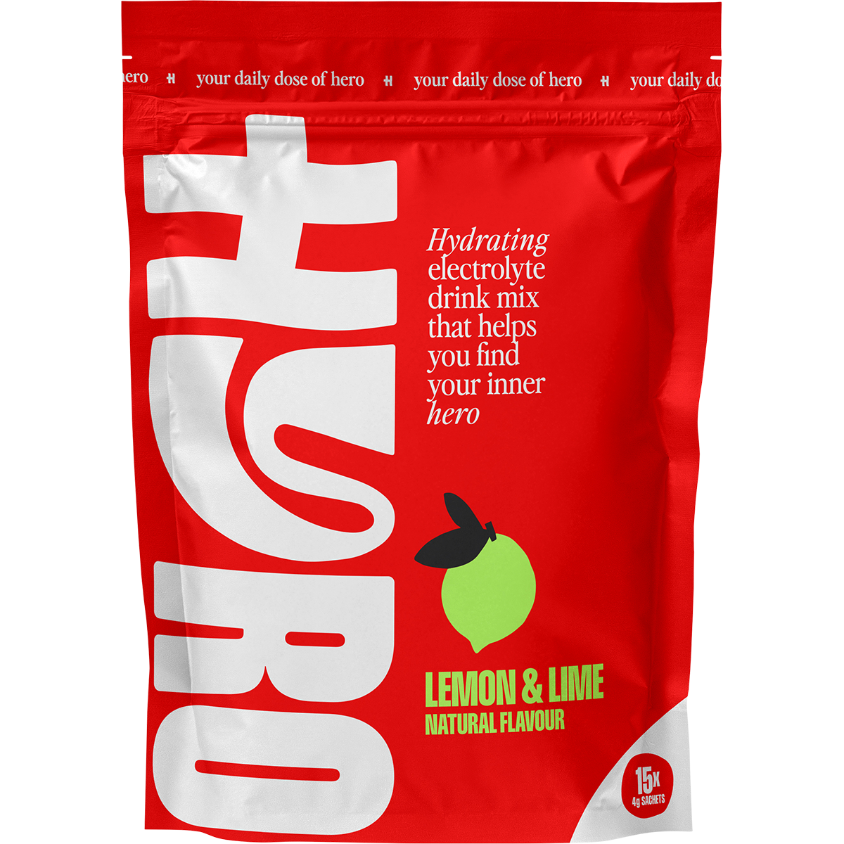 White and green box of Hyro Lemon Lime Electrolyte Sachets with a lemon and lime illustration.