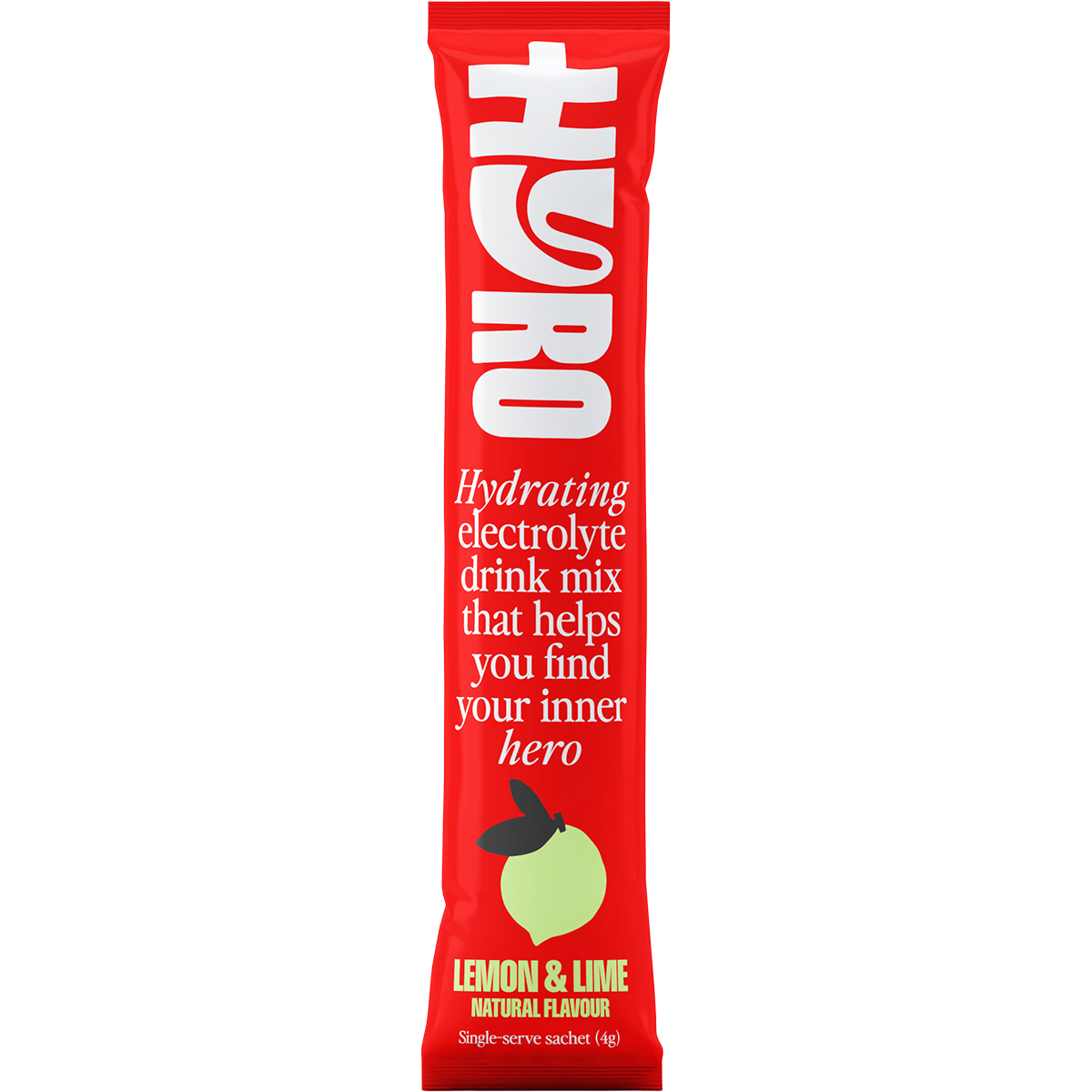Single green and white Hyro Lemon Lime electrolyte sachet with HASTA Certified logo on a white background.