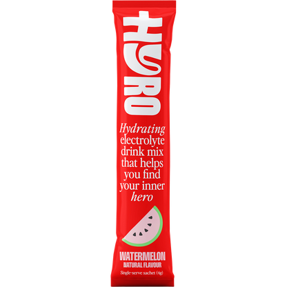 A single pink and white Hyro Watermelon electrolyte sachet featuring the HASTA Certified logo on a white background.