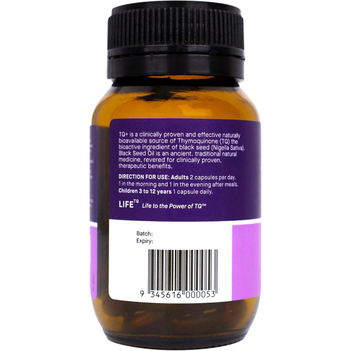 Hab Shifa TQ+ Ultra Strength Black Seed Oil 60 vegecapsules bottle with black and gold label on a white background.