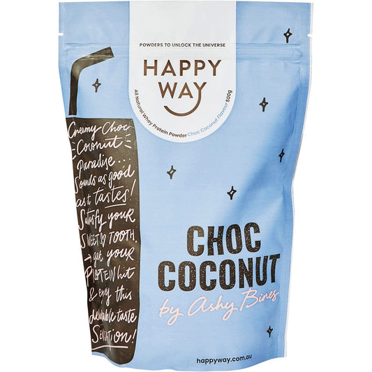 Happy Way Ashy Bines Whey Protein Powder Choc Coconut 500g Payless 4 Organics