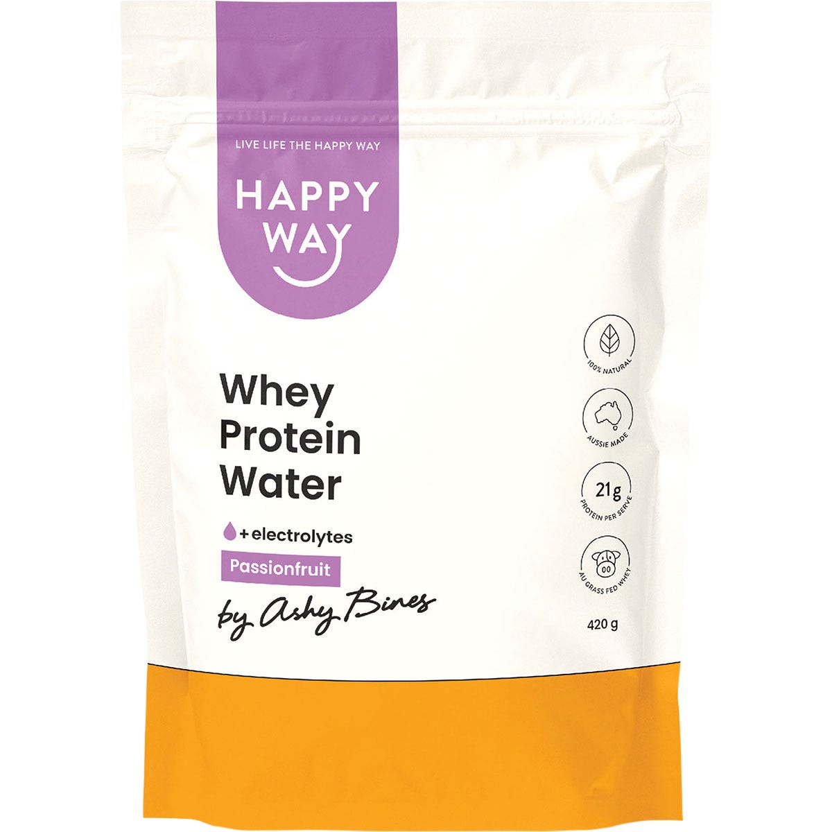 Happy Way Ashy Bines Whey Protein Water Passionfruit 420g Payless 4 Organics