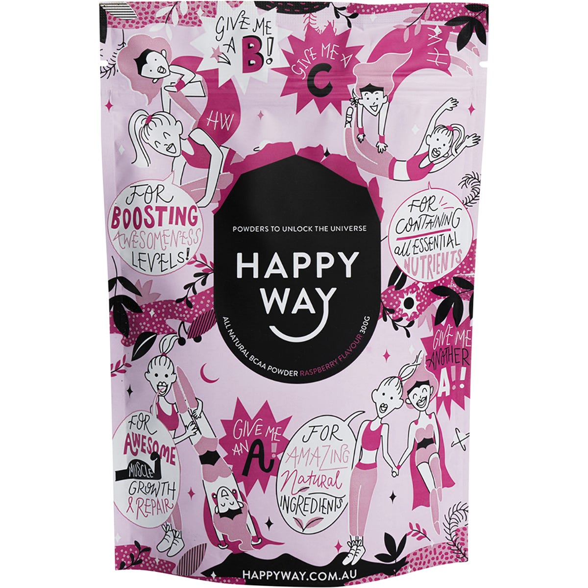 Happy Way BCAA Powder Raspberry 300g Payless 4 Organics