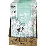 Back of Happy Way Cacao Mint Hemp Protein 60g pouch with nutritional info, ingredients, and directions.