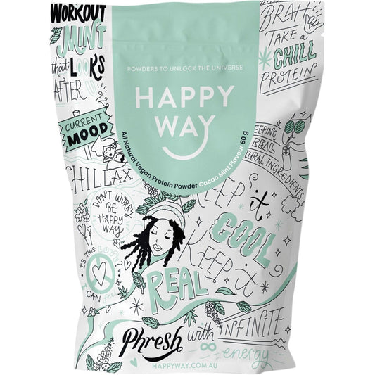 Happy Way Hemp Protein Powder Cacao Mint 60g (Pack of 6) Payless 4 Organics