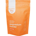 315g pouch of Happy Way Magnesium Powder in Orange flavor with citrus illustrations on a white background.