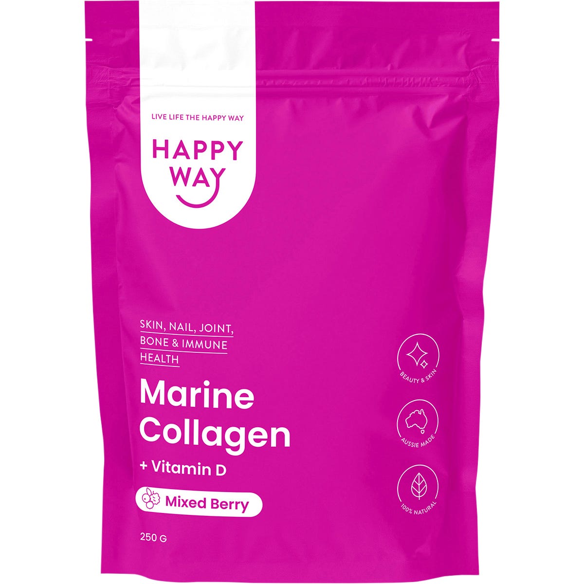 Happy Way Marine Collagen + Vitamin D Mixed Berry 250g Payless 4 Organics