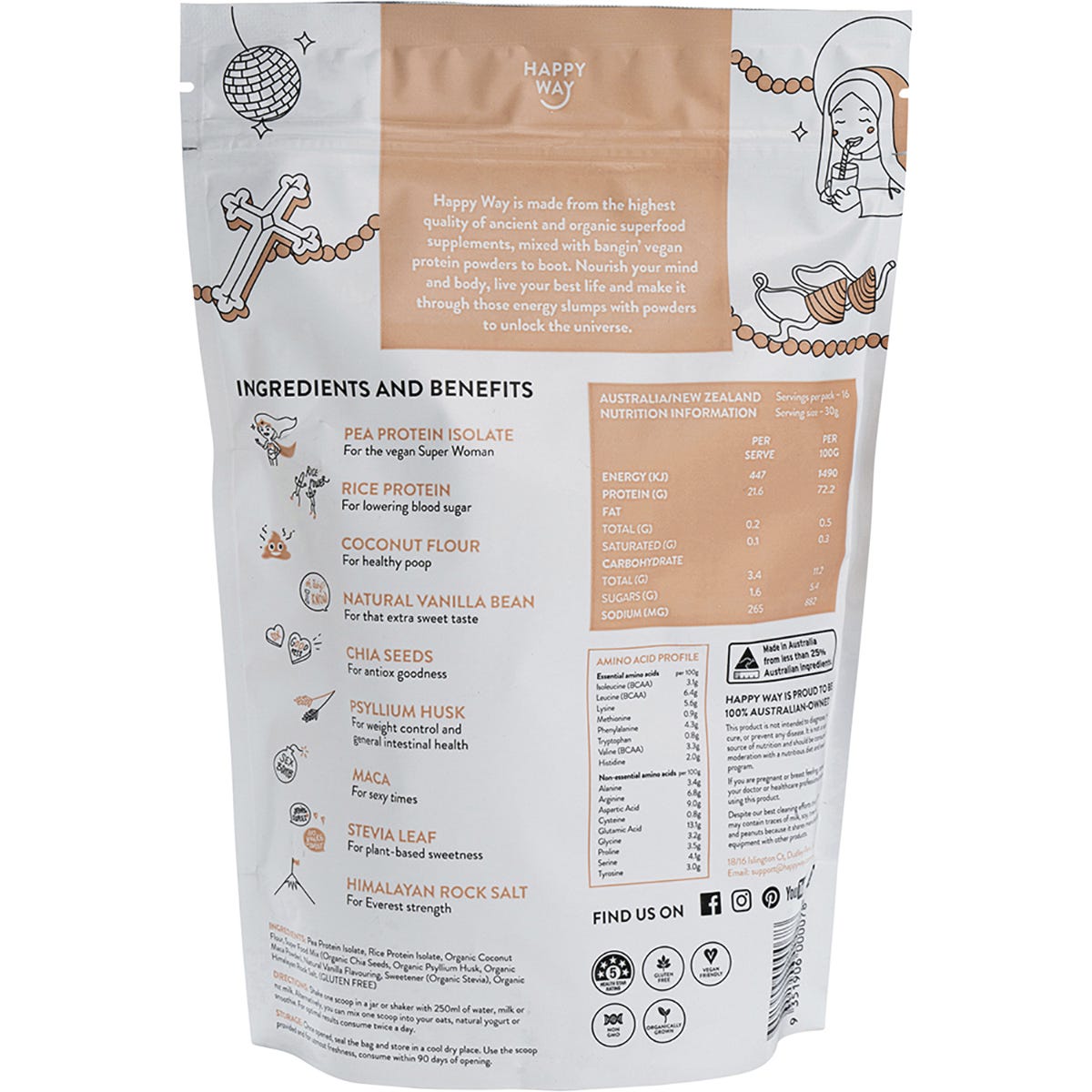 Happy Way Pea Protein Powder Vanilla 500g Payless 4 Organics