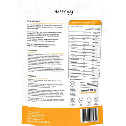 Happy Way Pre-Workout Powder Passionfruit 250g Payless 4 Organics