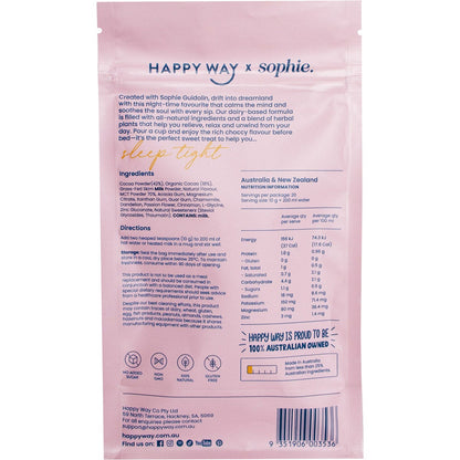 Happy Way Sophie's Sleep Tight Hot Choccy Whey 200g Payless 4 Organics