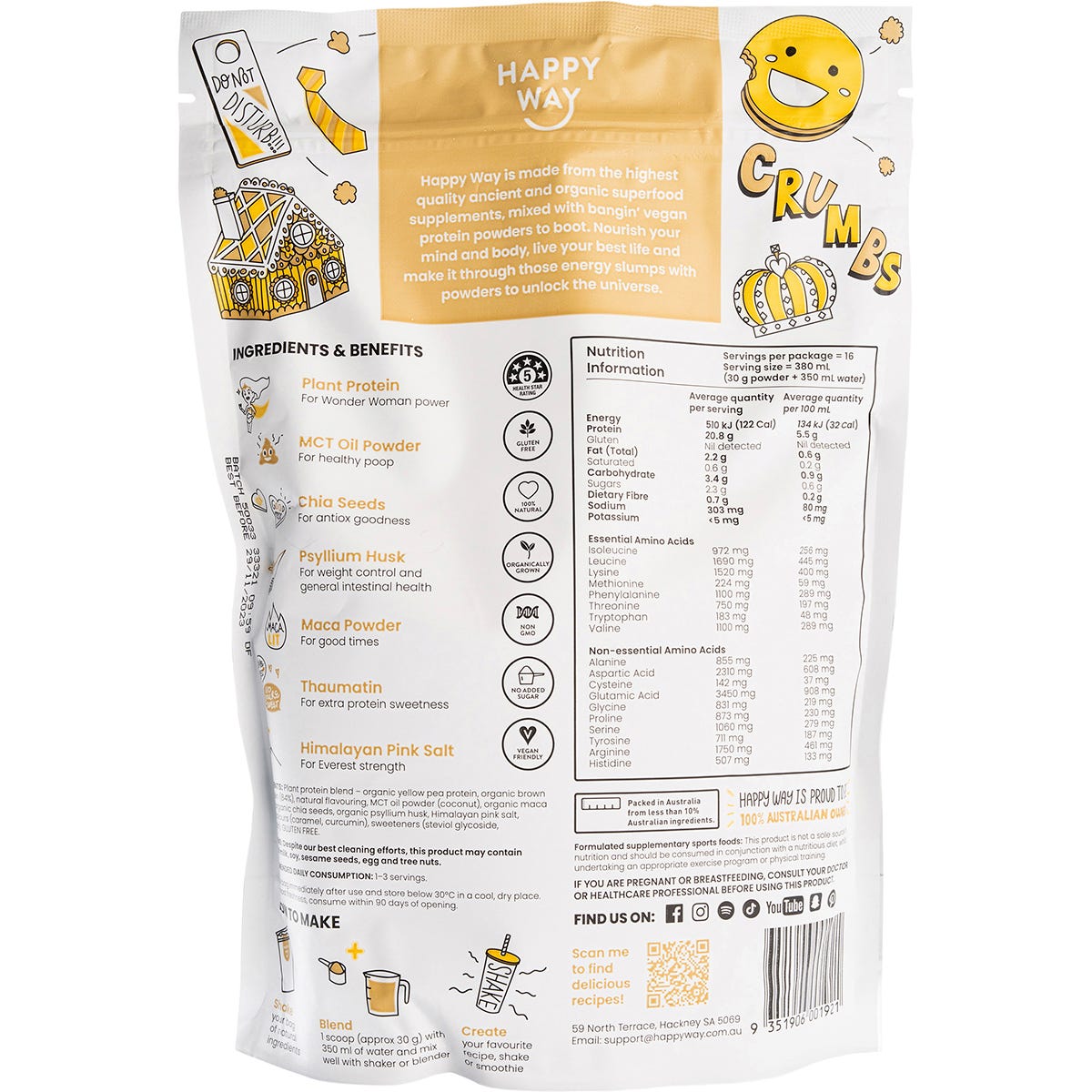 Happy Way Vegan Protein Powder Caramel Biscuit 500g Payless 4 Organics