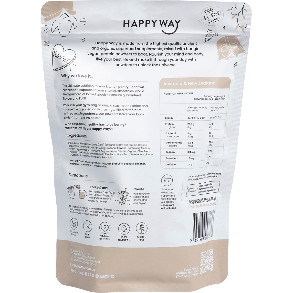 Happy Way Vegan Protein Powder Coffee 500g Payless 4 Organics