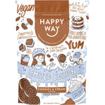 500g pouch of Happy Way Vegan Cookies and Cream protein powder with organic pea and rice protein.