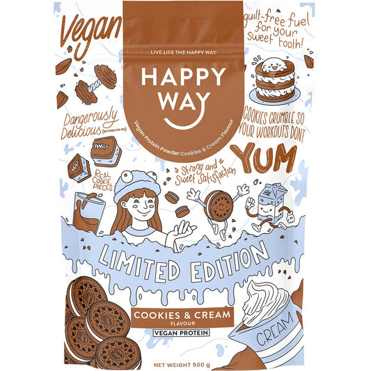 Happy Way Vegan Protein Powder Cookies & Cream 500g Payless 4 Organics