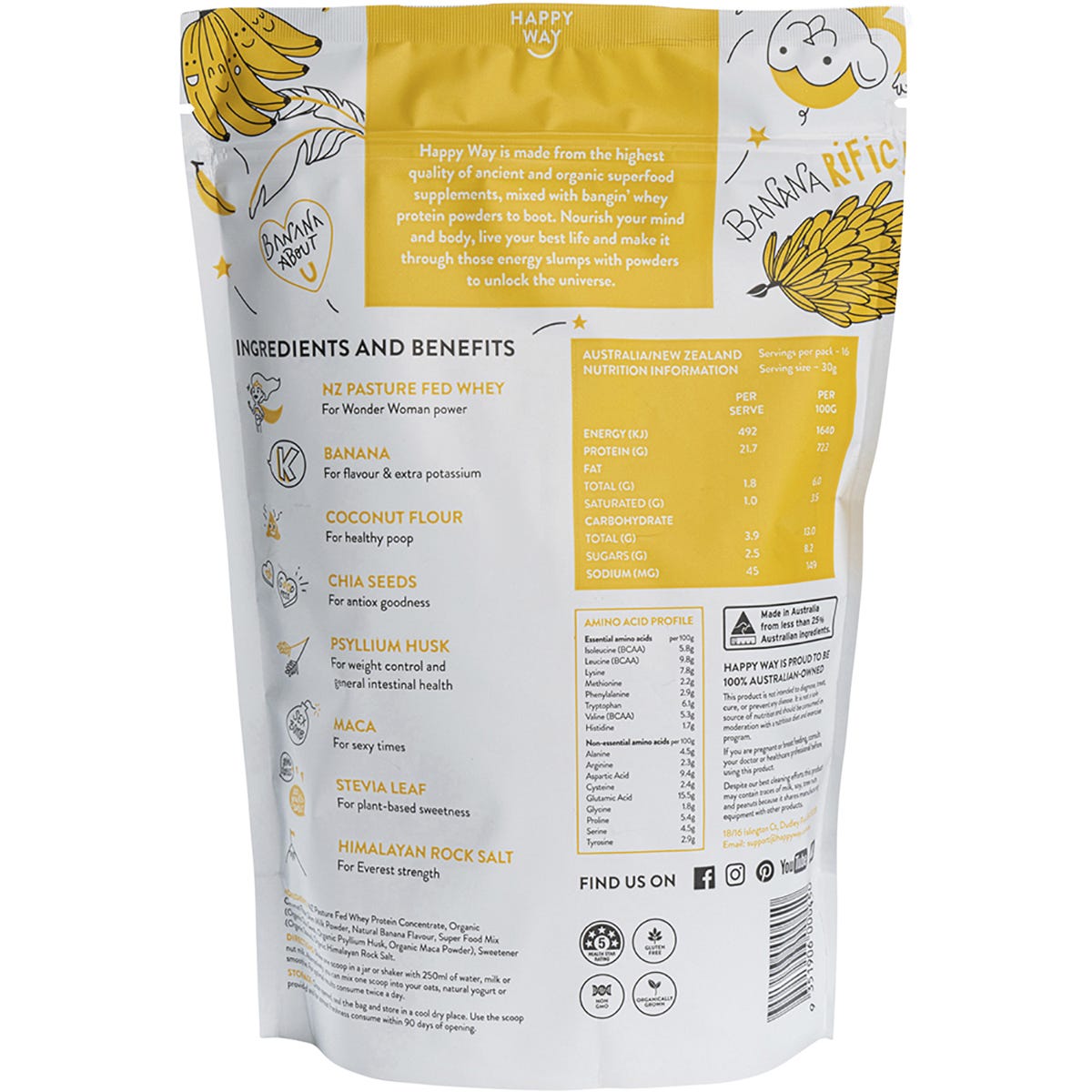 Happy Way Whey Protein Powder Banana 500g Payless 4 Organics