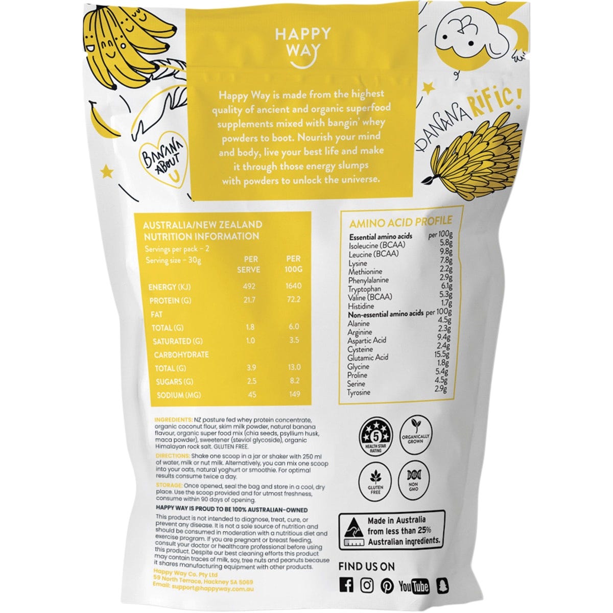 Happy Way Whey Protein Powder Banana 60g (Pack of 6) Payless 4 Organics