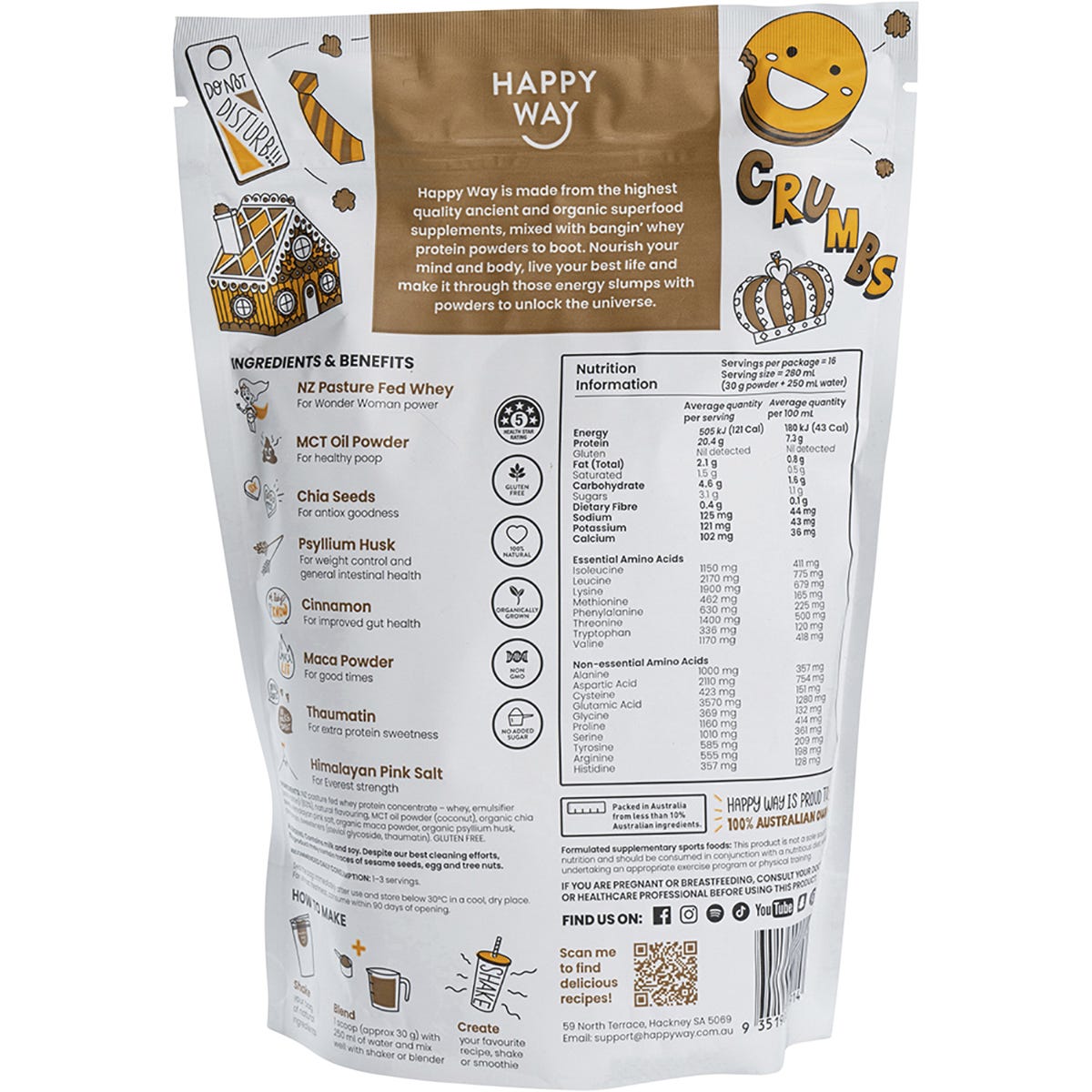 Happy Way Whey Protein Powder Caramel Biscuit 500g Payless 4 Organics