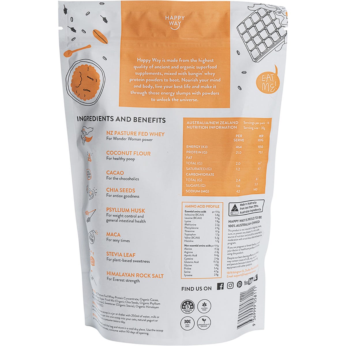 Happy Way Whey Protein Powder Chocolate 500g Payless 4 Organics