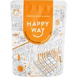 Six 60g sachets of Happy Way Chocolate Whey Protein Powder with organic cacao and superfoods.