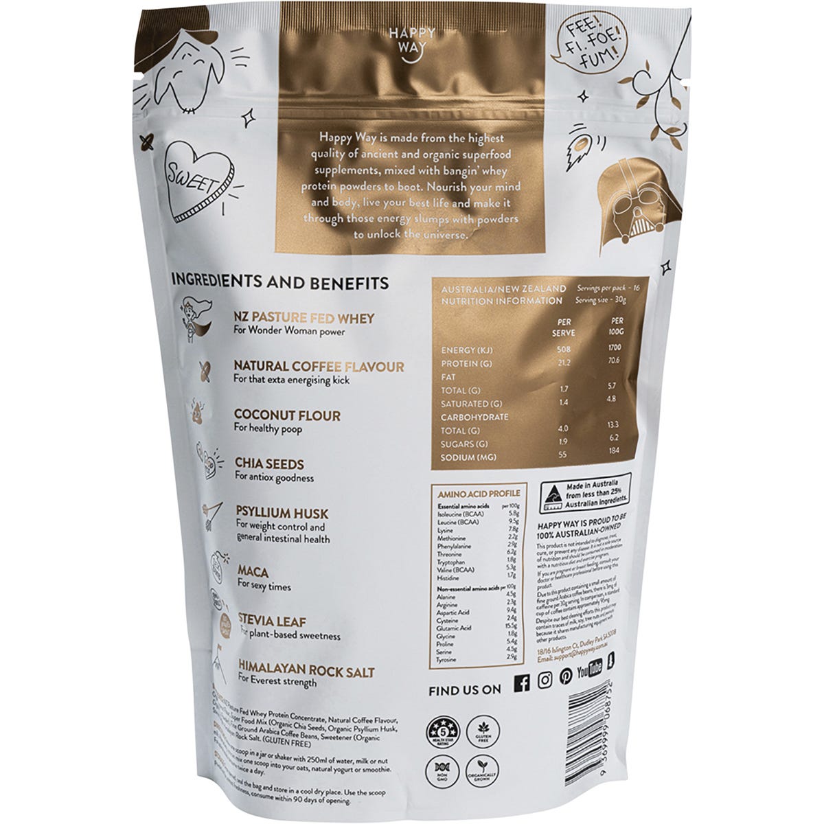 Happy Way Whey Protein Powder Coffee 500g Payless 4 Organics