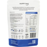 Happy Way Flavourless Whey Protein 500g tub with a white and blue label, shown from a side angle on a white background.