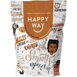 Six 60g sachets of Happy Way Salted Caramel Whey Protein Powder.