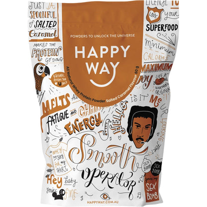 Happy Way Whey Protein Powder Salted Caramel 60g (Pack of 6) Payless 4 Organics