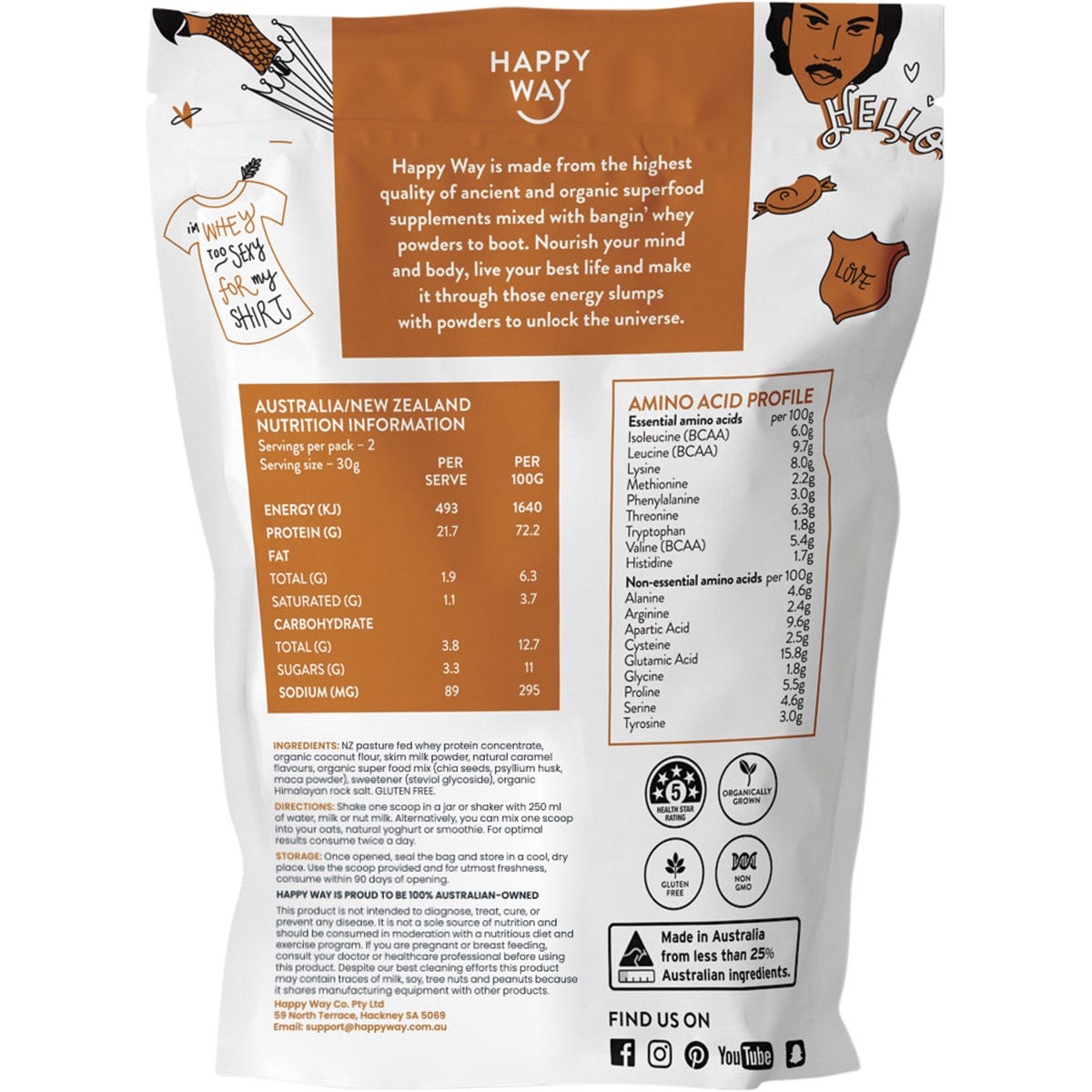 Happy Way Whey Protein Powder Salted Caramel 60g (Pack of 6) Payless 4 Organics