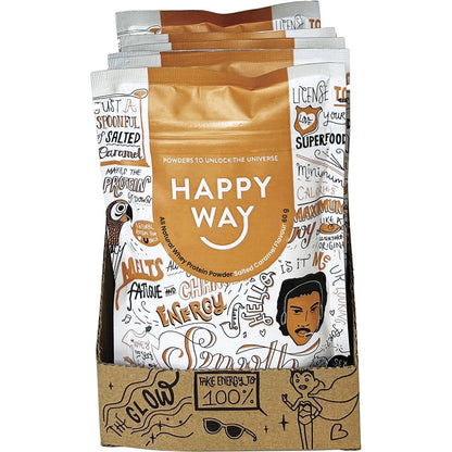 Happy Way Whey Protein Powder Salted Caramel 60g (Pack of 6) Payless 4 Organics