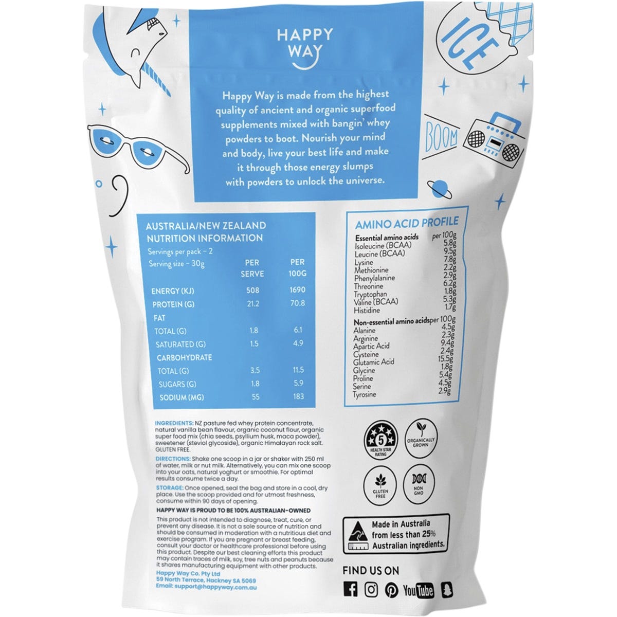 Happy Way Whey Protein Powder Vanilla 60g (Pack of 6) Payless 4 Organics