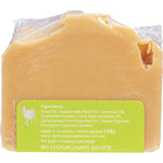 Lime and Lemongrass Goat's Milk Soap bar with a yellow botanical label on a plain white background.