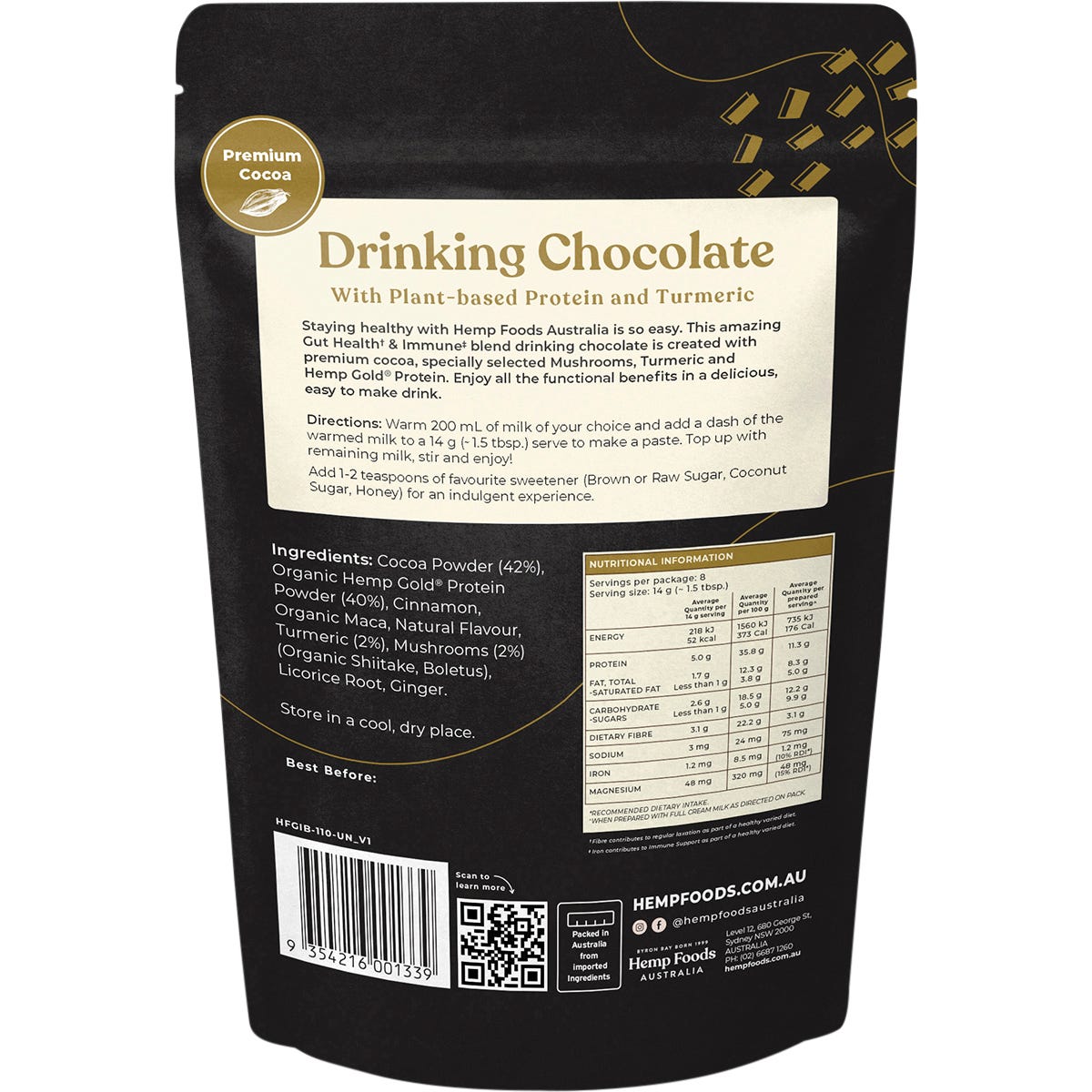 Hemp Foods Australia Drinking Chocolate Gut Health & Immune 112g Payless 4 Organics
