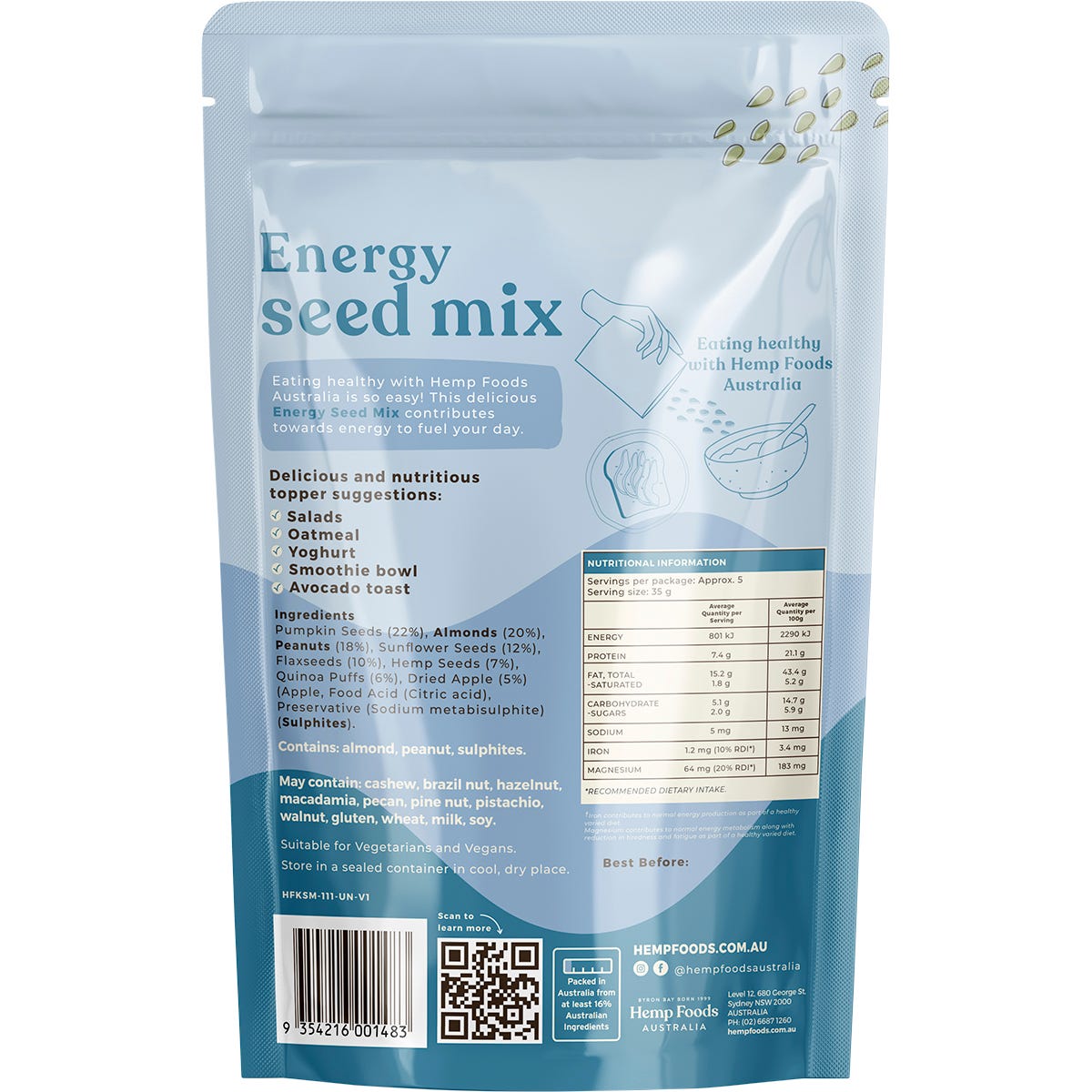 Hemp Foods Australia Energy Seed Mix 180g (Pack of 5) Payless 4 Organics