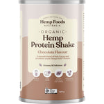 420g tub of Hemp Foods Australia Organic Hemp Protein Shake in Chocolate flavor on a white background.