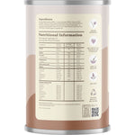 420g tub of Hemp Foods Australia Organic Chocolate Hemp Protein Shake showing nutritional benefits and ingredients.