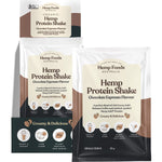 Box of 7 Hemp Foods Australia Organic Chocolate Espresso Protein Shake 35g sachets on a white background.