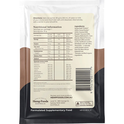 Hemp Foods Australia Organic Hemp Protein Shake Chocolate Espresso 35g (Pack of 7) Payless 4 Organics