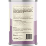 Side view of Mixed Berry Hemp Protein Shake 420g tub showing product benefits and organic certification.