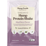 Single 35g sachet of Mixed Berry & Acai Organic Hemp Protein Shake by Hemp Foods Australia on a white background.